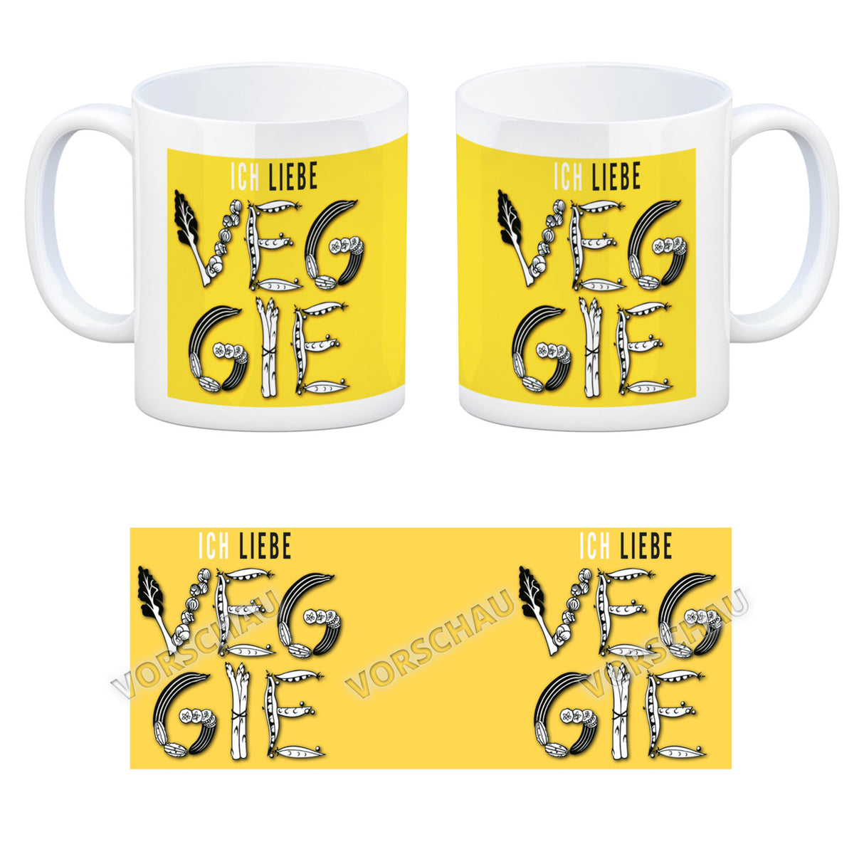 Ich liebe Veggie Kaffeebecher mit Gemüse Motiv in orange