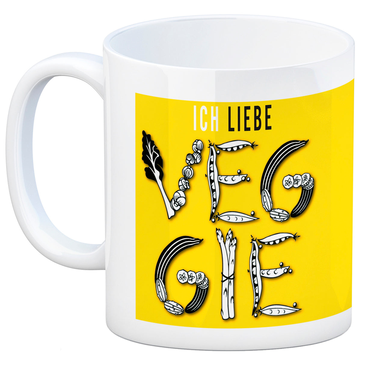 Ich liebe Veggie Kaffeebecher mit Gemüse Motiv in orange