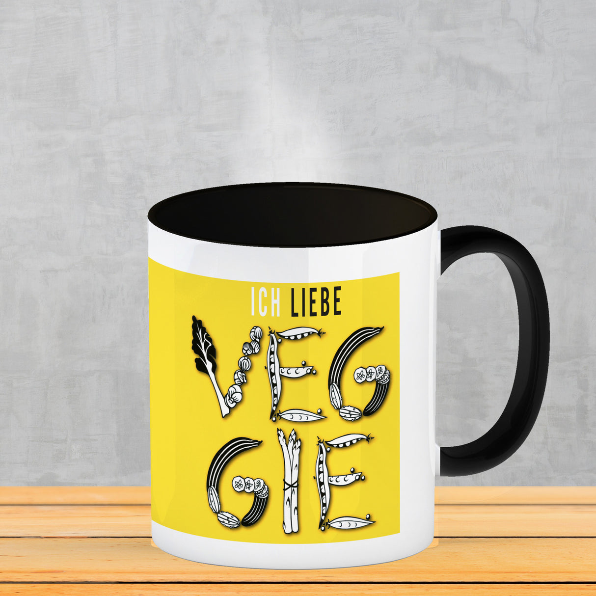 Ich liebe Veggie Kaffeebecher mit Gemüse Motiv in orange
