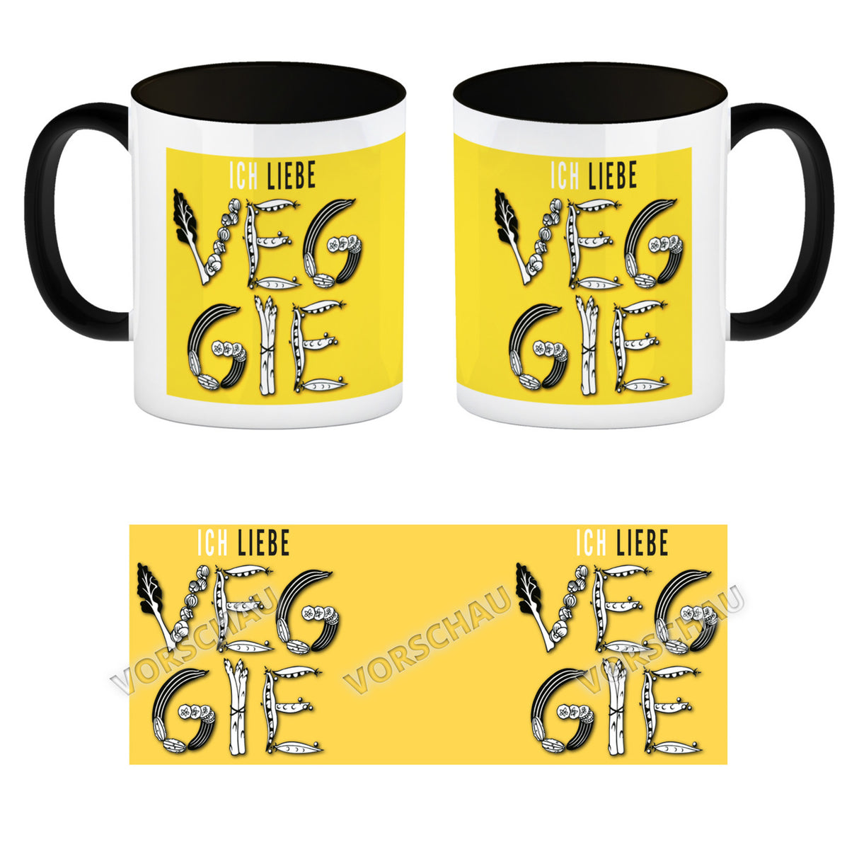Ich liebe Veggie Kaffeebecher mit Gemüse Motiv in orange