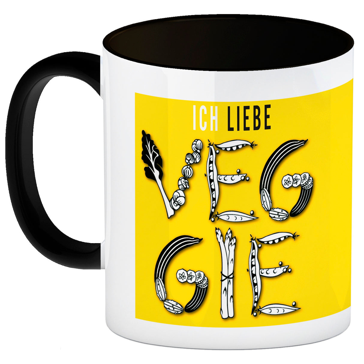 Ich liebe Veggie Kaffeebecher mit Gemüse Motiv in orange