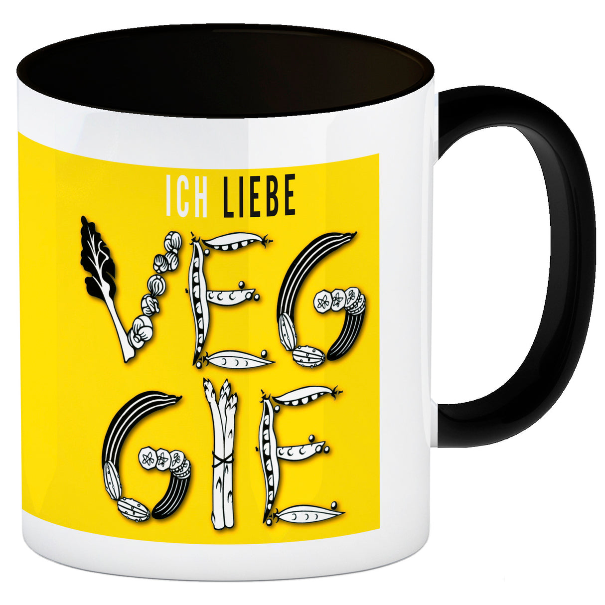 Ich liebe Veggie Kaffeebecher mit Gemüse Motiv in orange