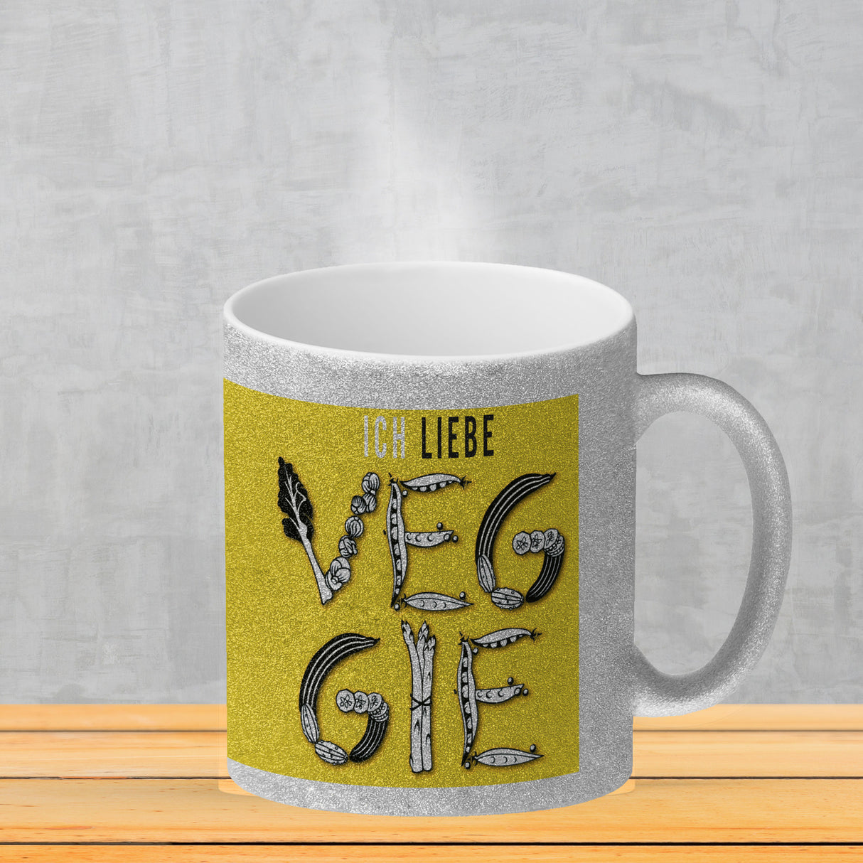 Ich liebe Veggie Kaffeebecher mit Gemüse Motiv in orange