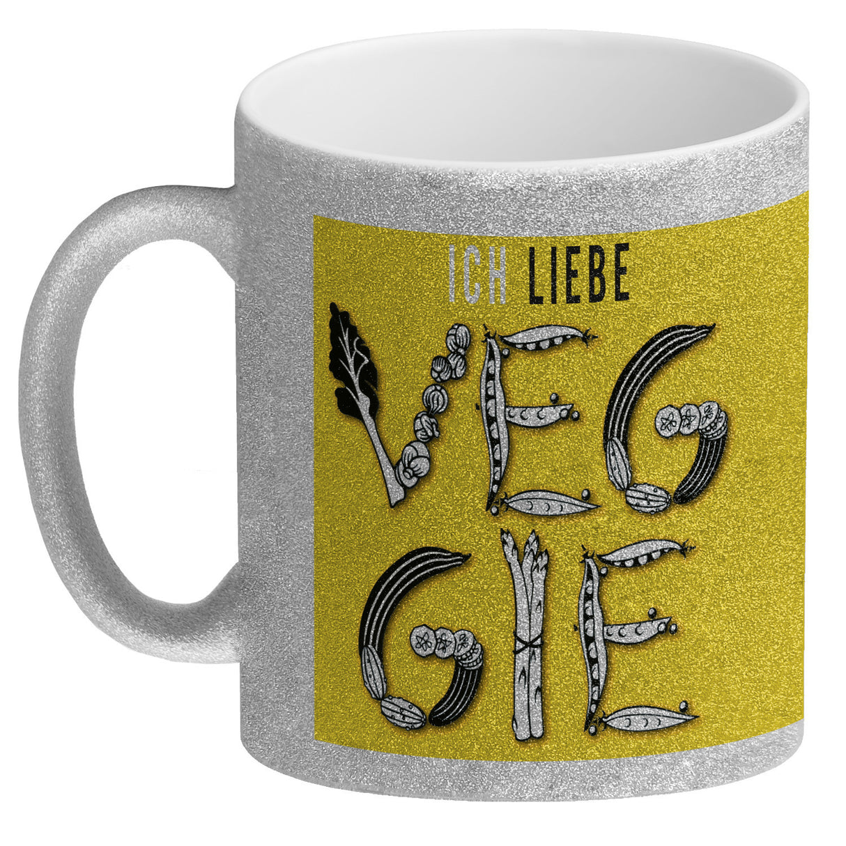 Ich liebe Veggie Kaffeebecher mit Gemüse Motiv in orange