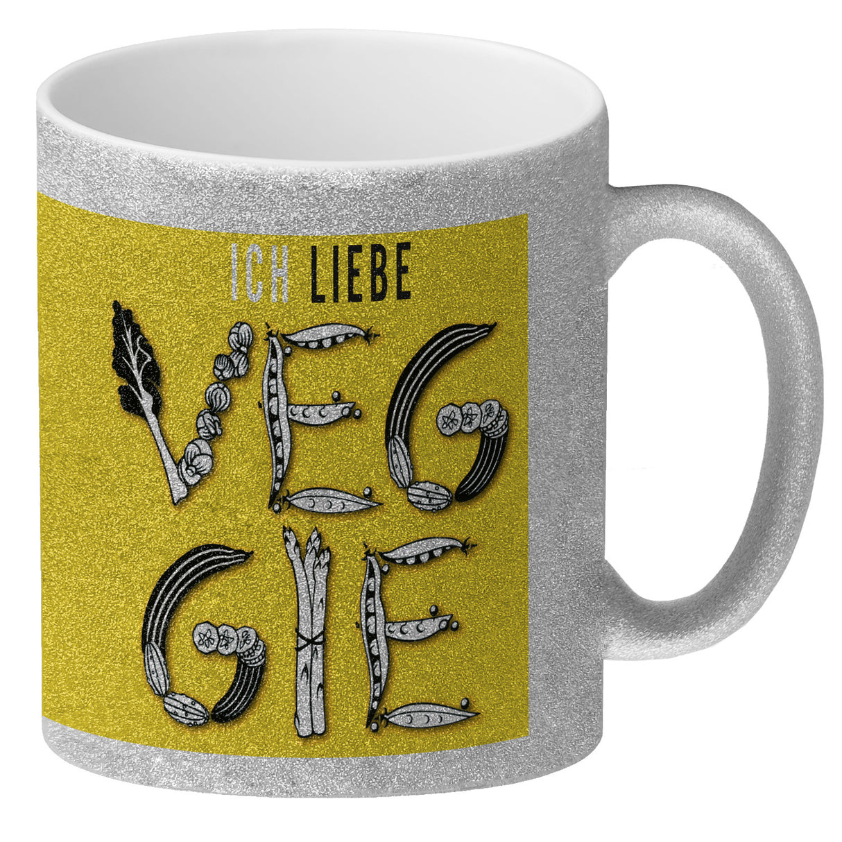 Ich liebe Veggie Kaffeebecher mit Gemüse Motiv in orange