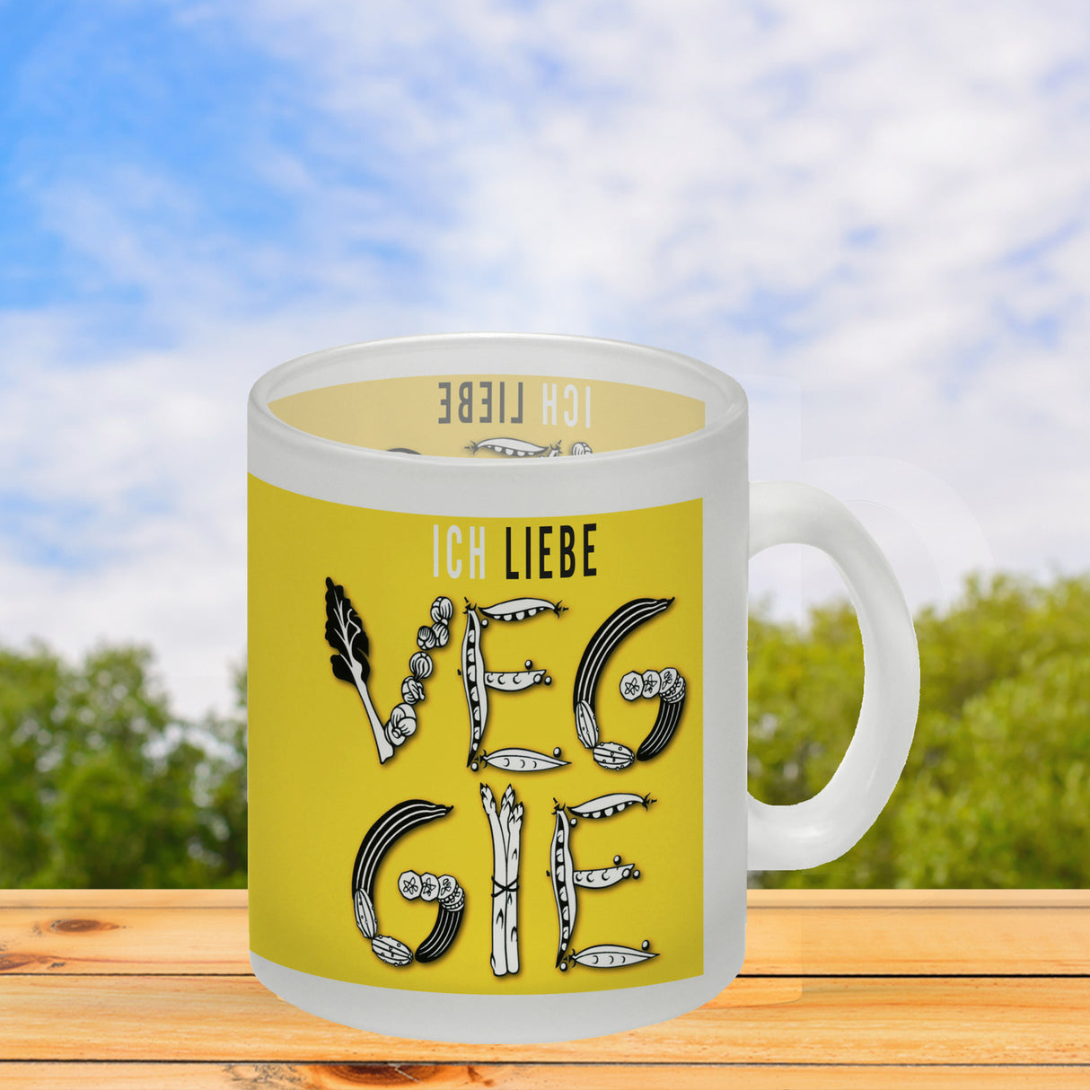Ich liebe Veggie Kaffeebecher mit Gemüse Motiv in orange