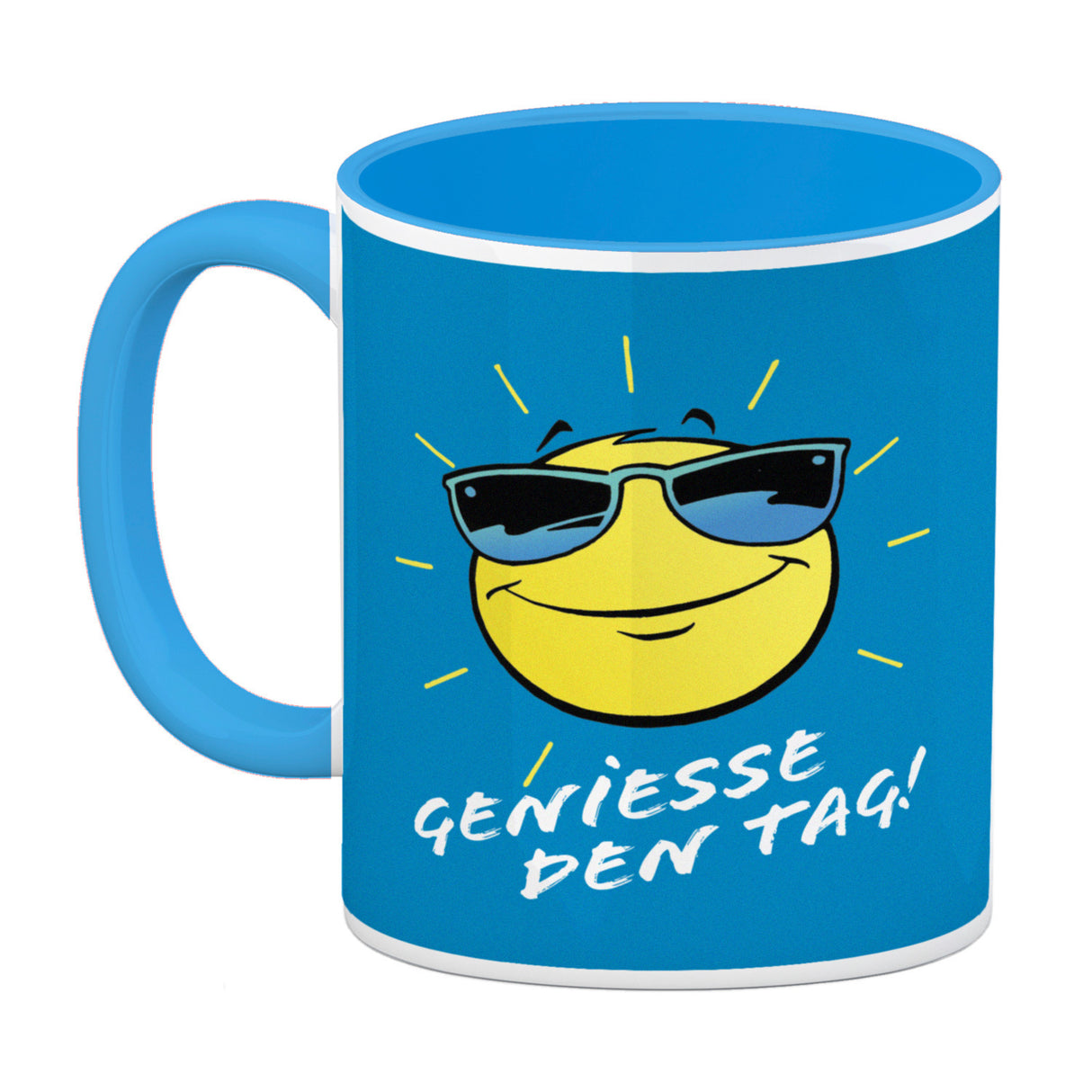 Geniesse den Tag! Kaffeebecher mit strahlender Sonne