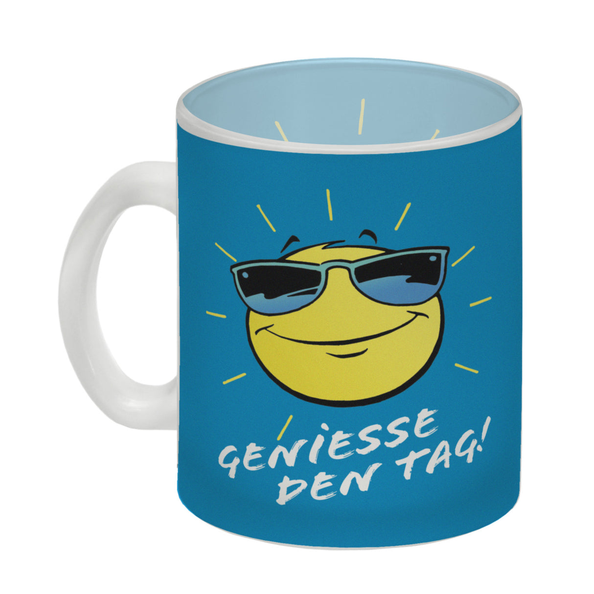 Geniesse den Tag! Kaffeebecher mit strahlender Sonne