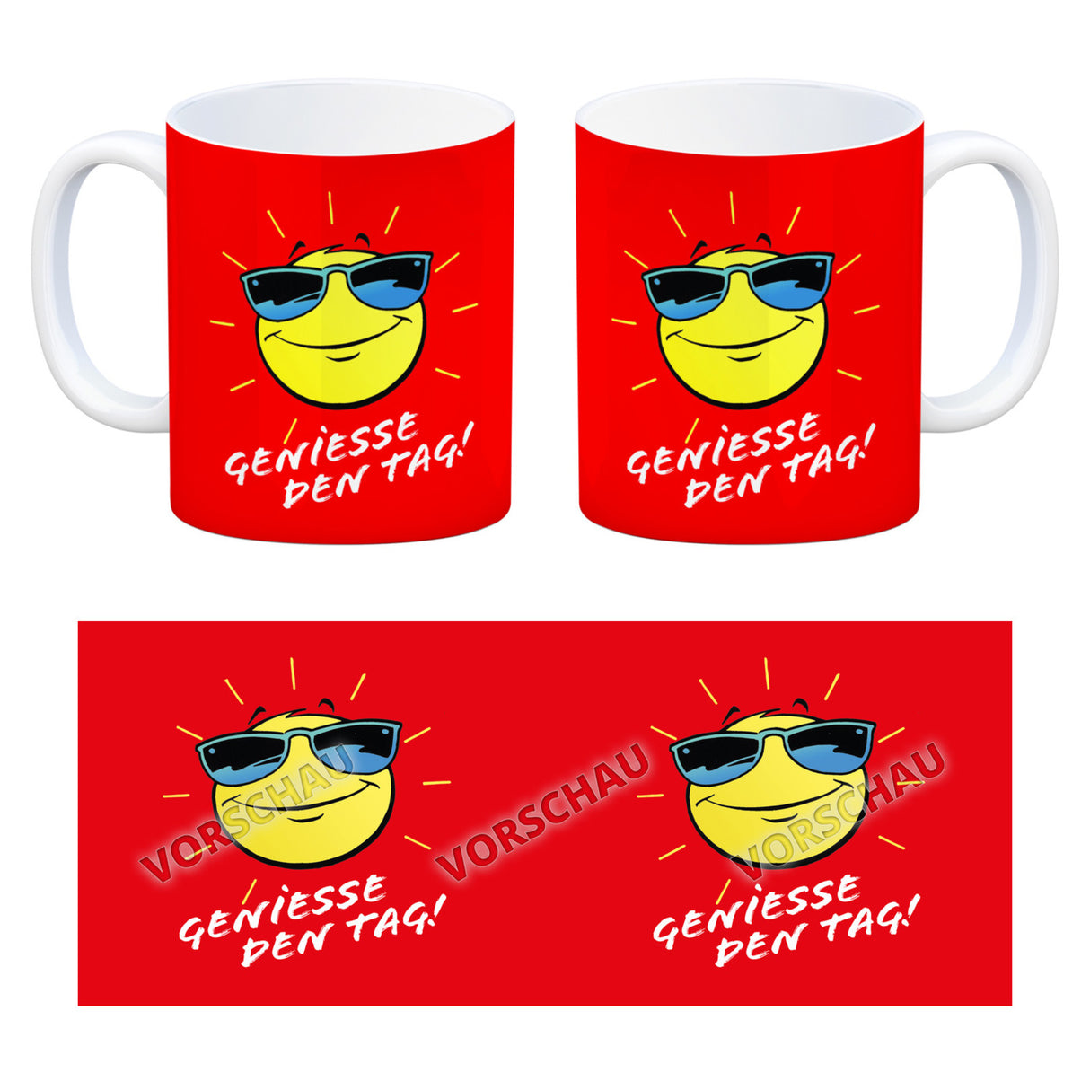 Geniesse den Tag! Kaffeebecher mit strahlender Sonne
