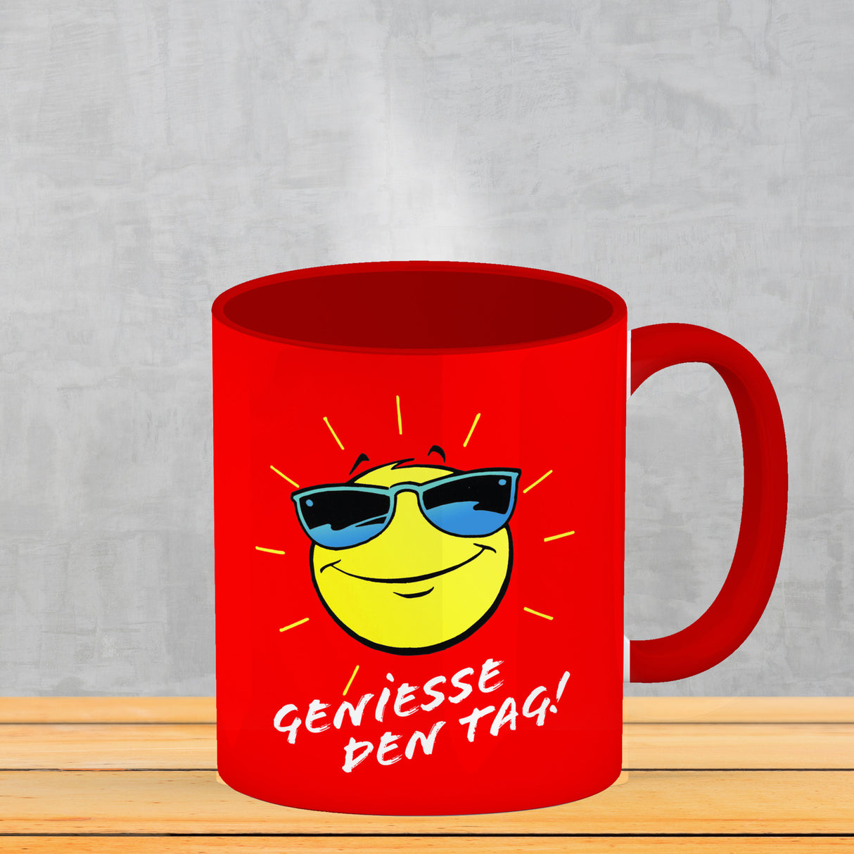 Geniesse den Tag! Kaffeebecher mit strahlender Sonne