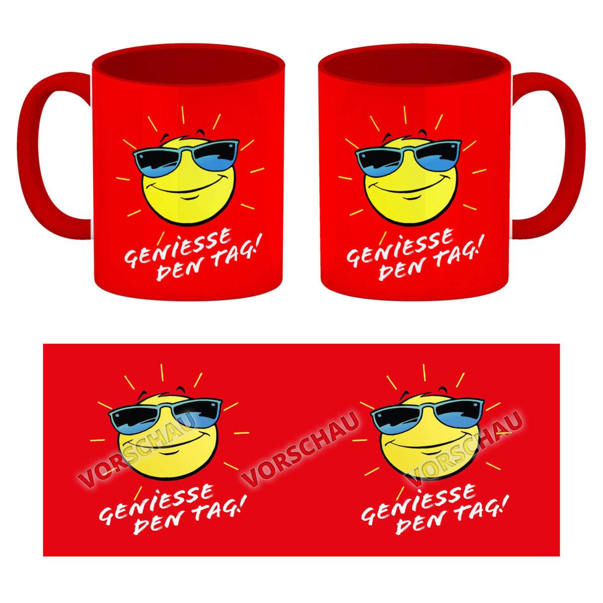 Geniesse den Tag! Kaffeebecher mit strahlender Sonne