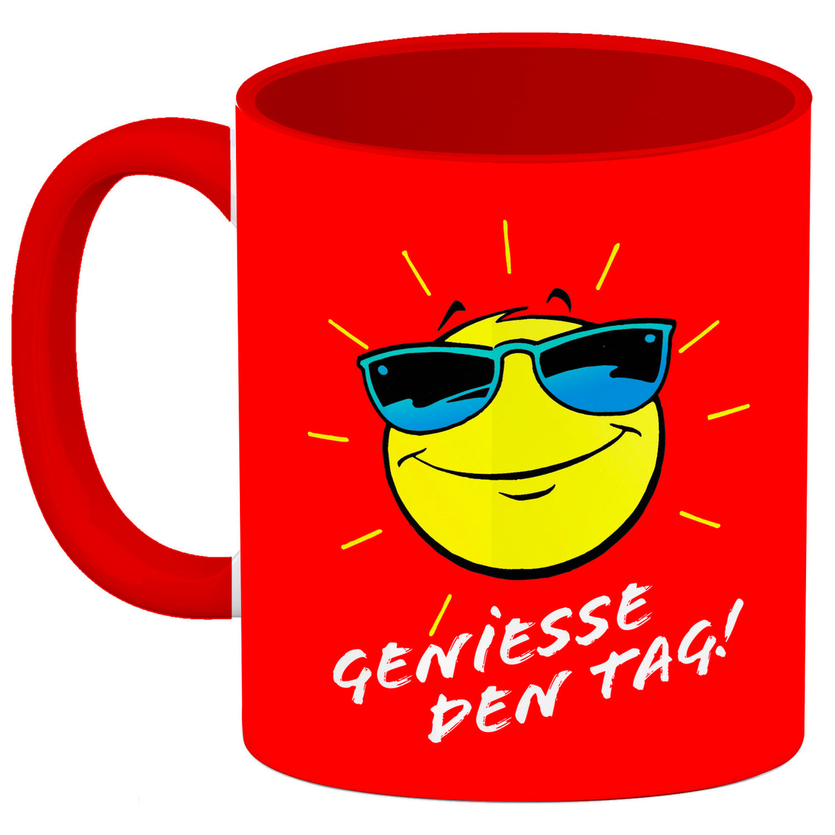 Geniesse den Tag! Kaffeebecher mit strahlender Sonne