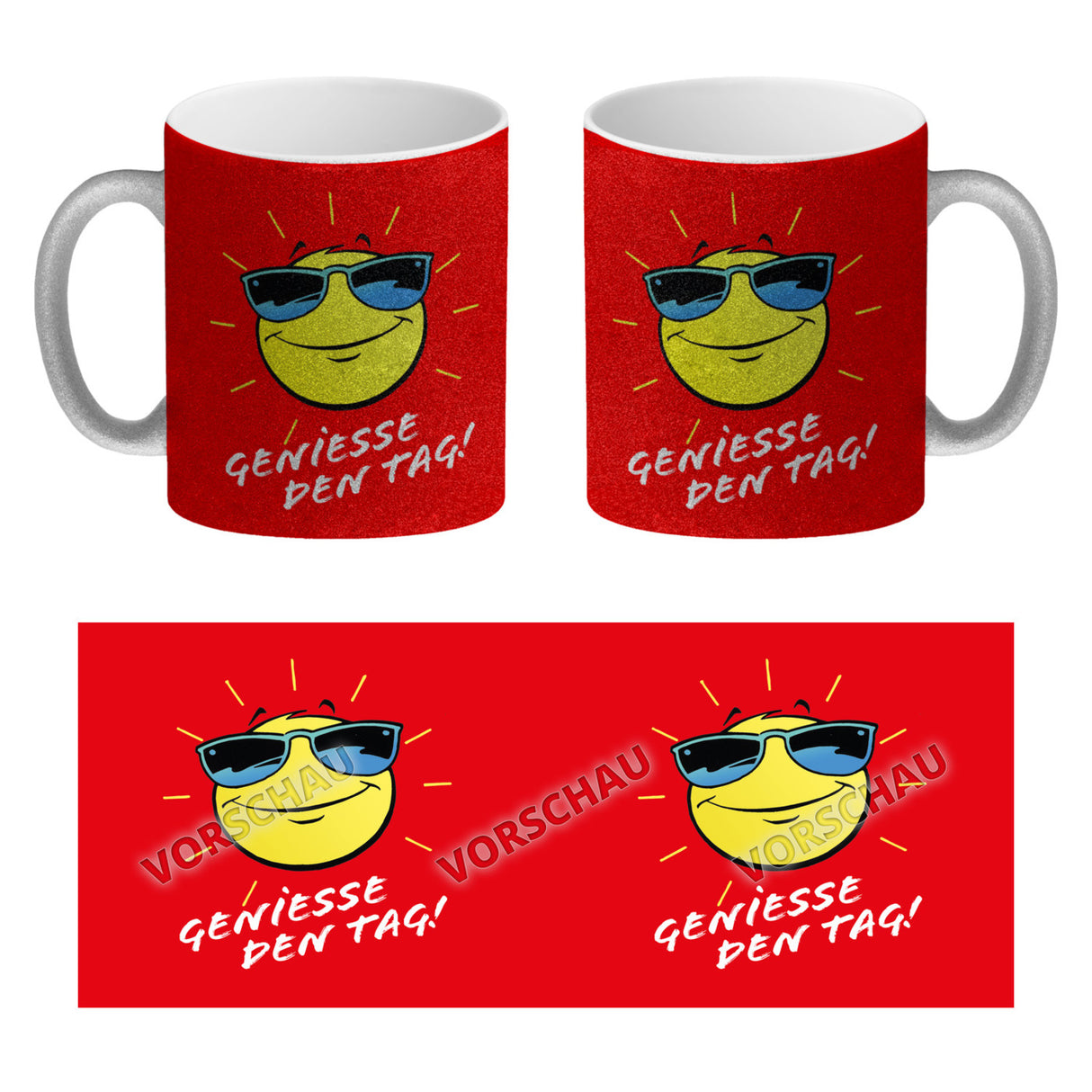 Geniesse den Tag! Kaffeebecher mit strahlender Sonne