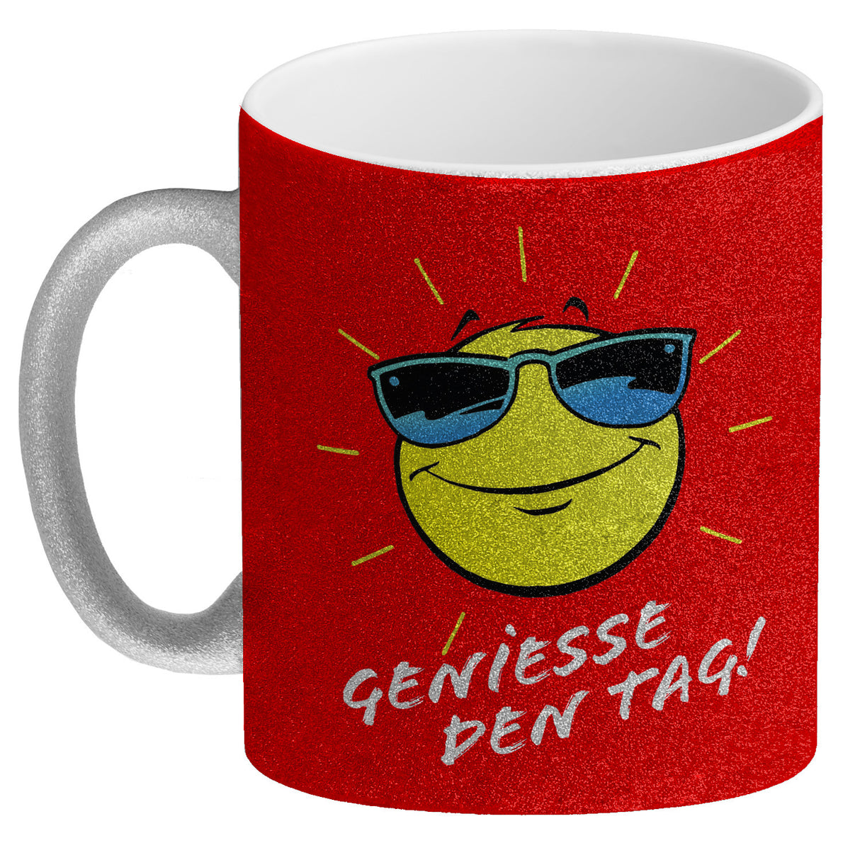 Geniesse den Tag! Kaffeebecher mit strahlender Sonne
