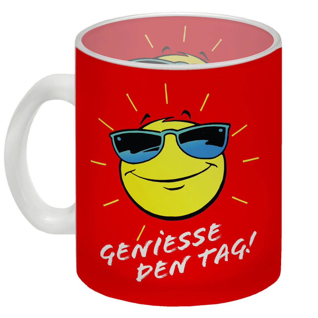 Geniesse den Tag! Kaffeebecher mit strahlender Sonne