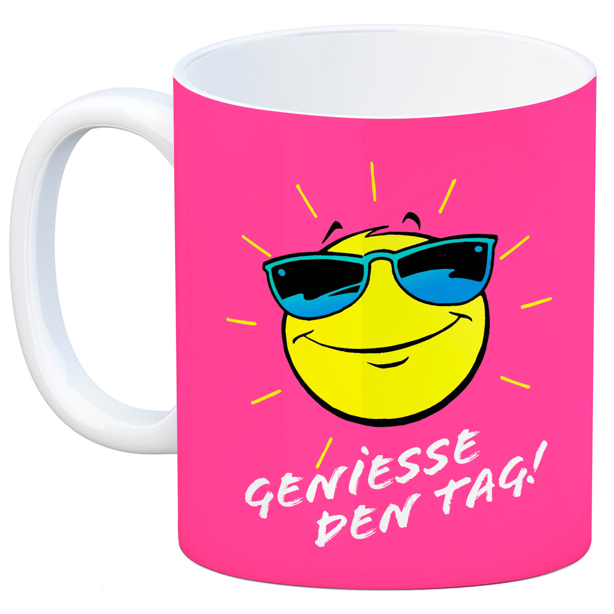 Geniesse den Tag! Kaffeebecher mit strahlender Sonne
