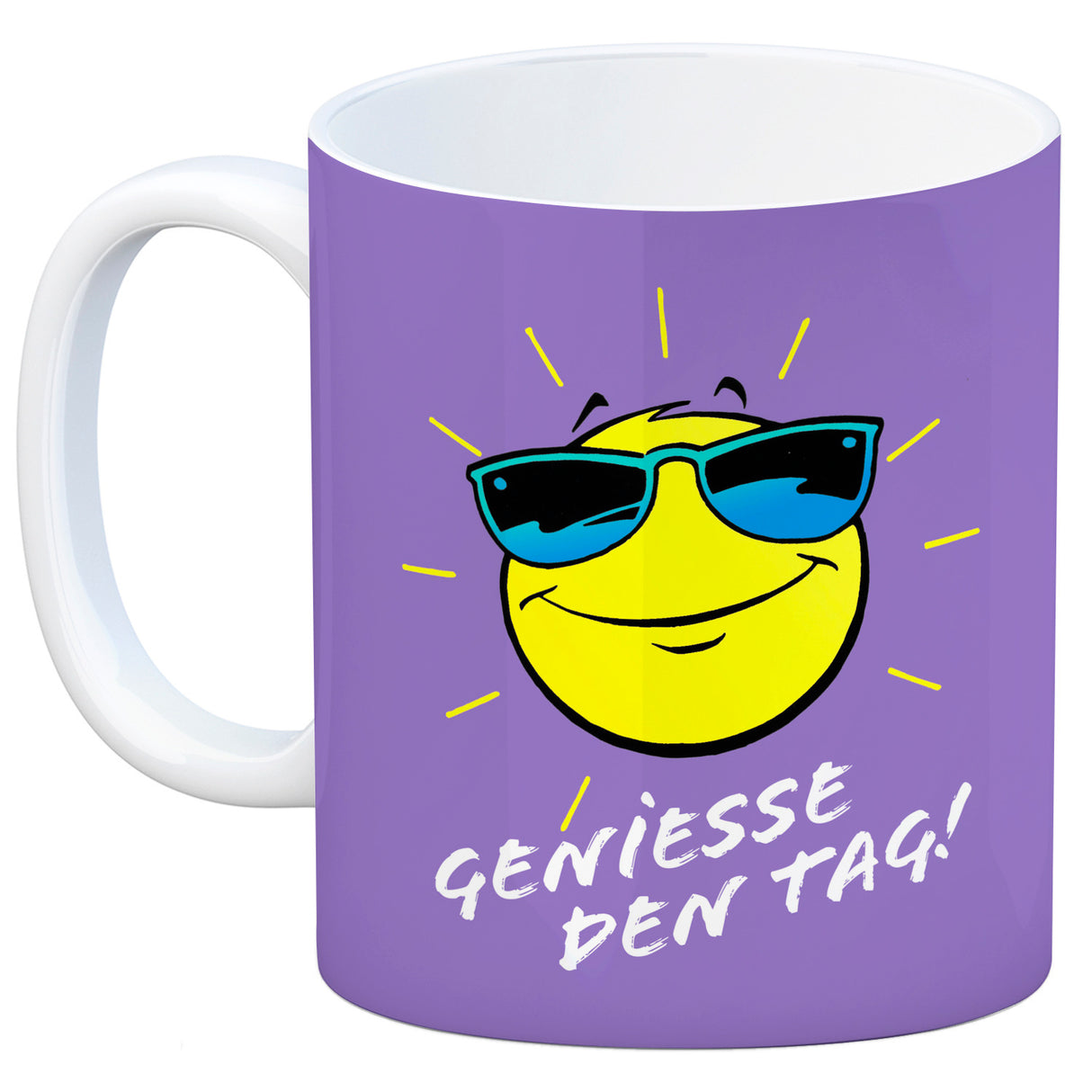 Geniesse den Tag! Kaffeebecher mit strahlender Sonne