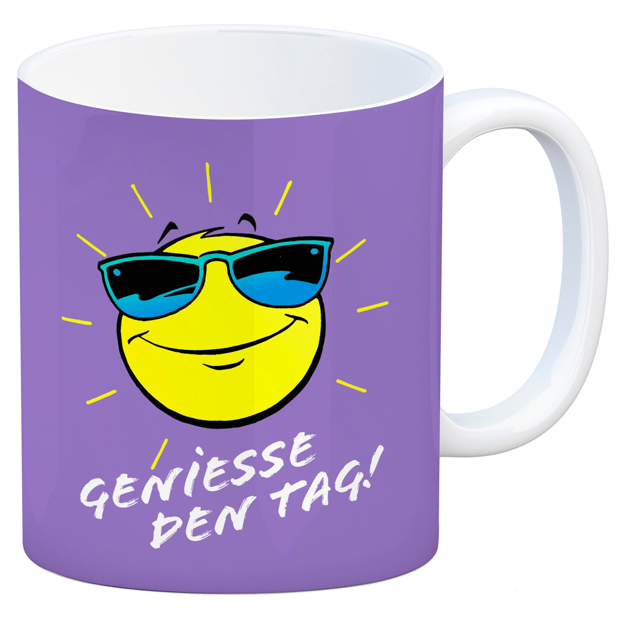 Geniesse den Tag! Kaffeebecher mit strahlender Sonne