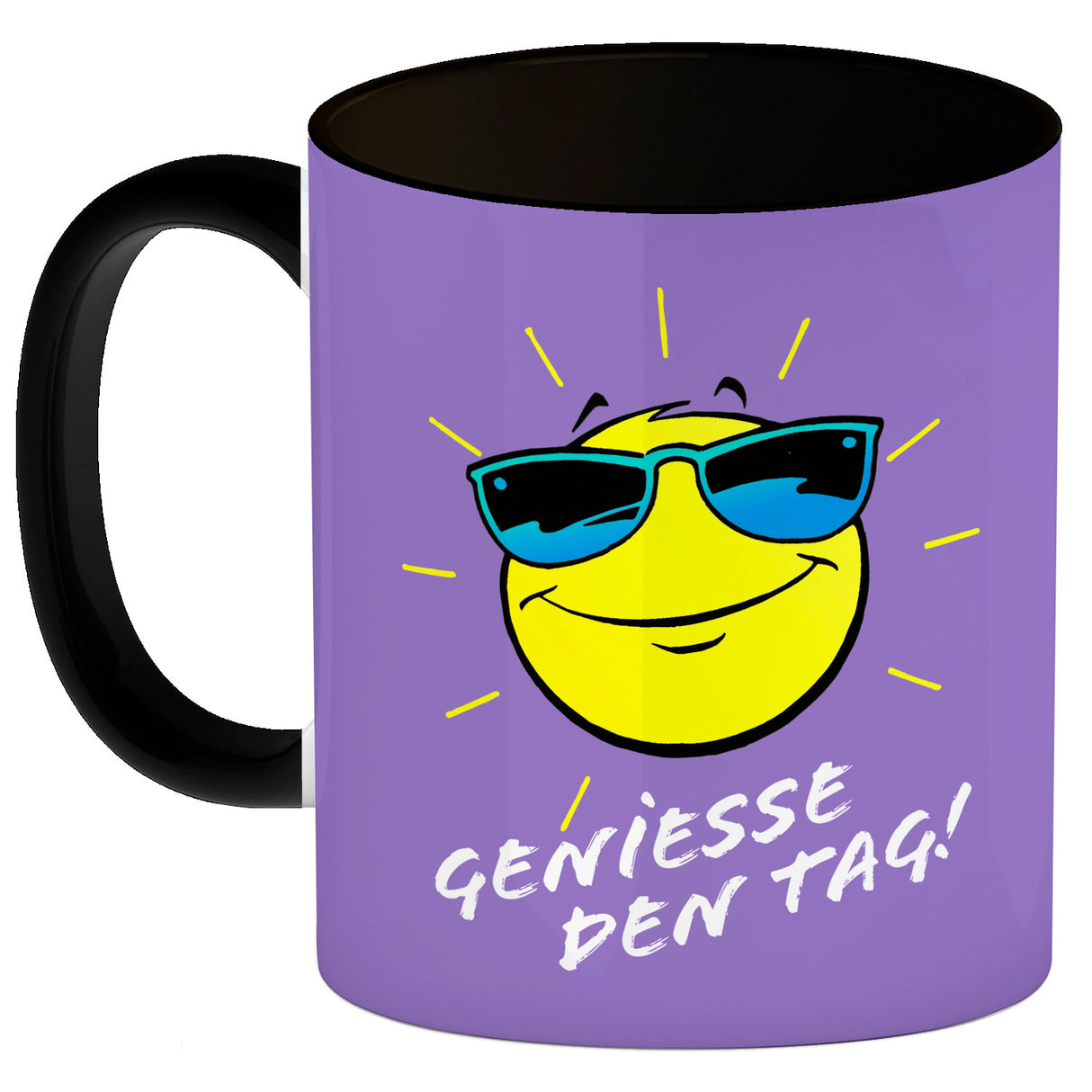 Geniesse den Tag! Kaffeebecher mit strahlender Sonne