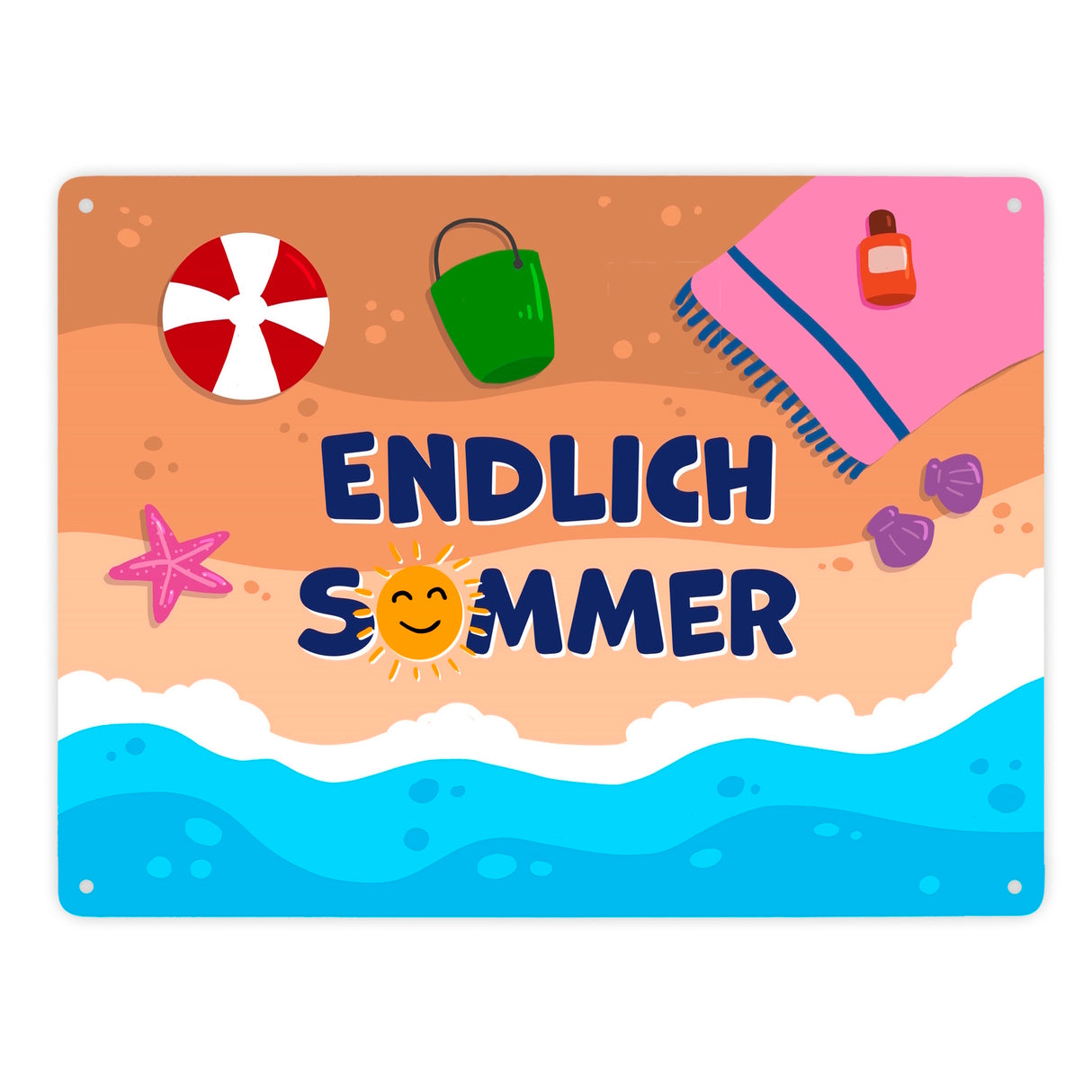 Endlich Sommer Metallschild mit Strandmotiv