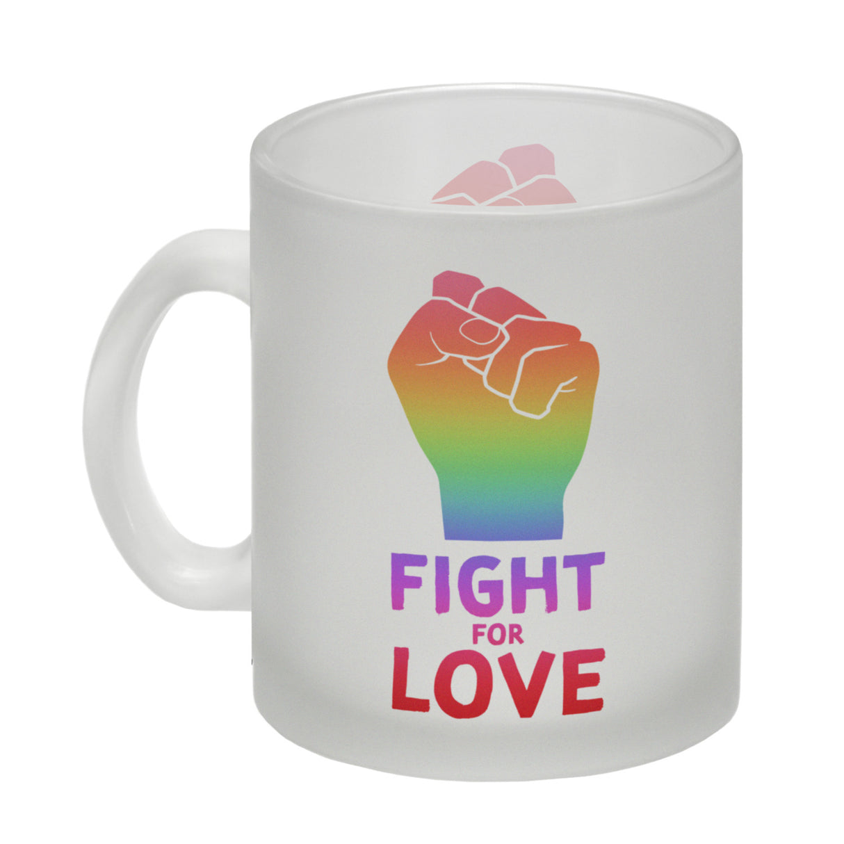 Fight for Love Kaffeebecher mit Faust in Regenbogenfarben