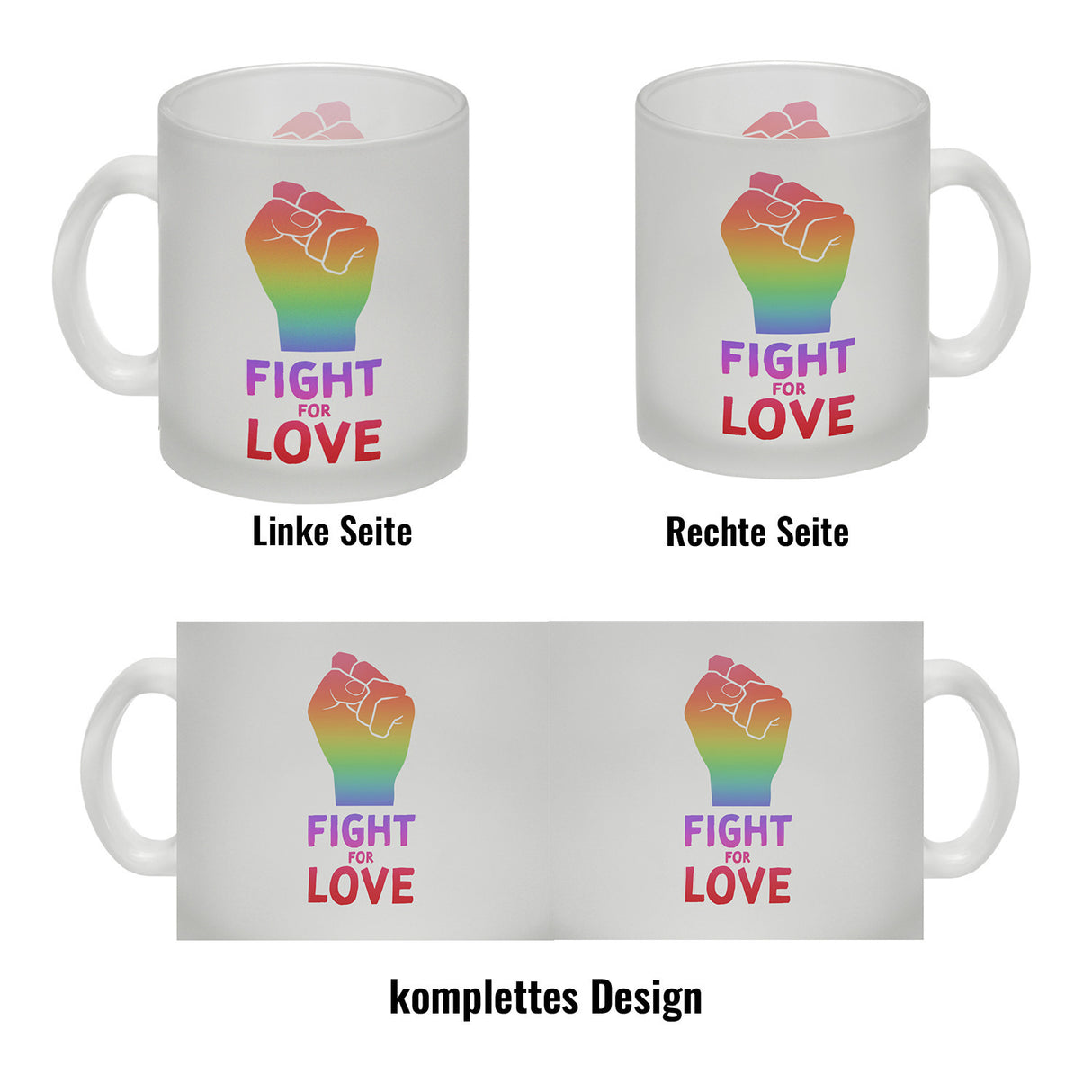 Fight for Love Kaffeebecher mit Faust in Regenbogenfarben