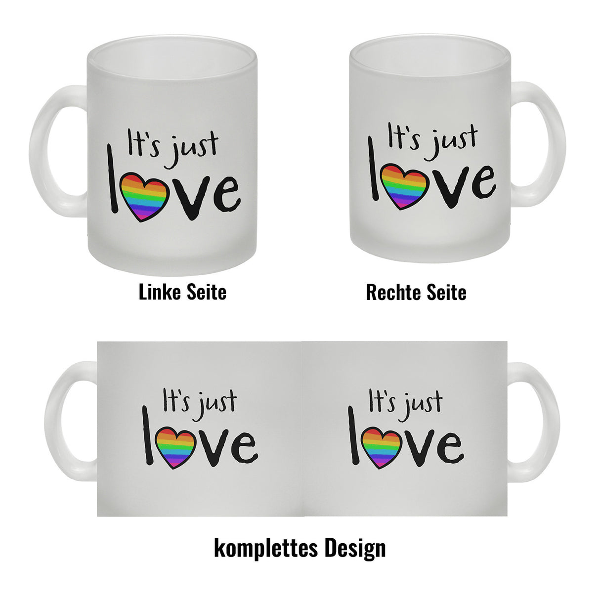 It's just love Kaffeebecher mit Herz in Regenbogenfarben