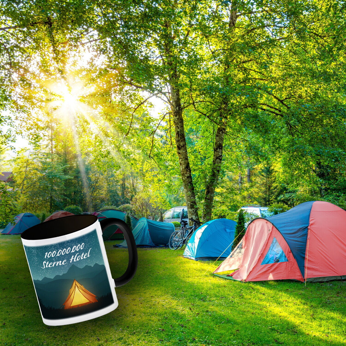 100.000.000 Sterne Hotel Kaffeebecher für Camper