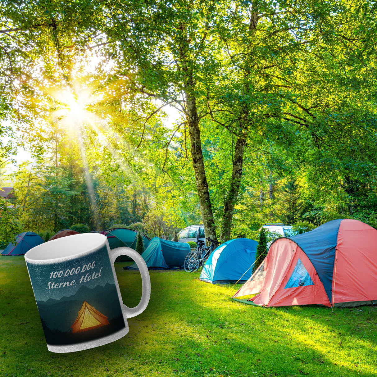 100.000.000 Sterne Hotel Kaffeebecher für Camper