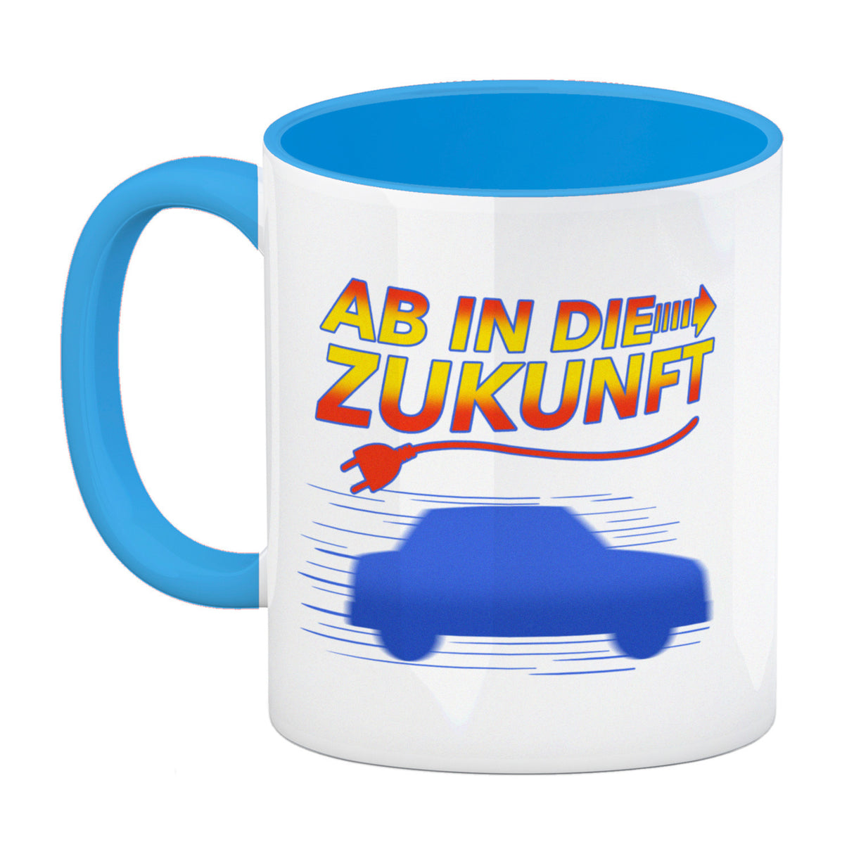 Ab in die Zukunft Elektroauto Kaffeetasse