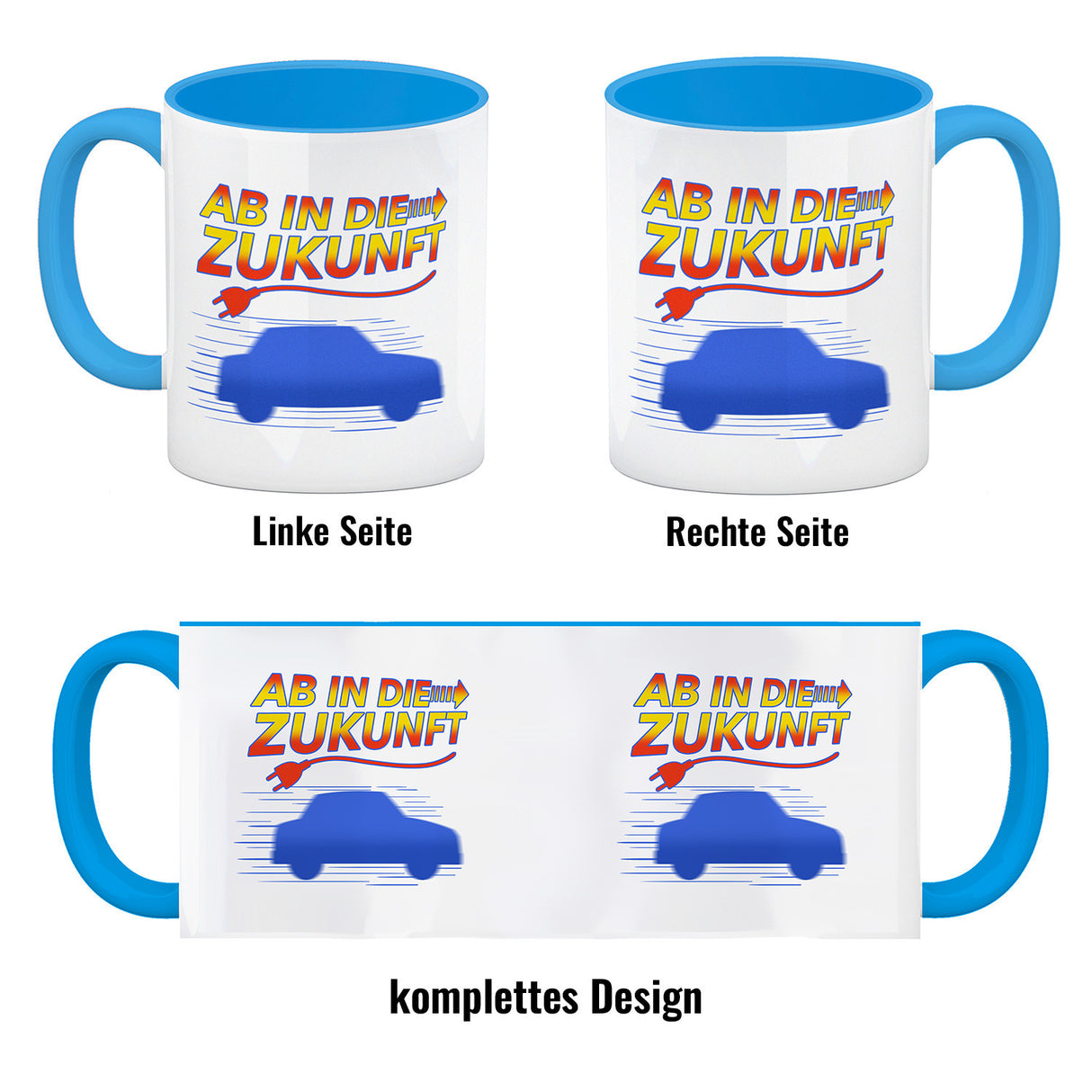 Ab in die Zukunft Elektroauto Kaffeetasse