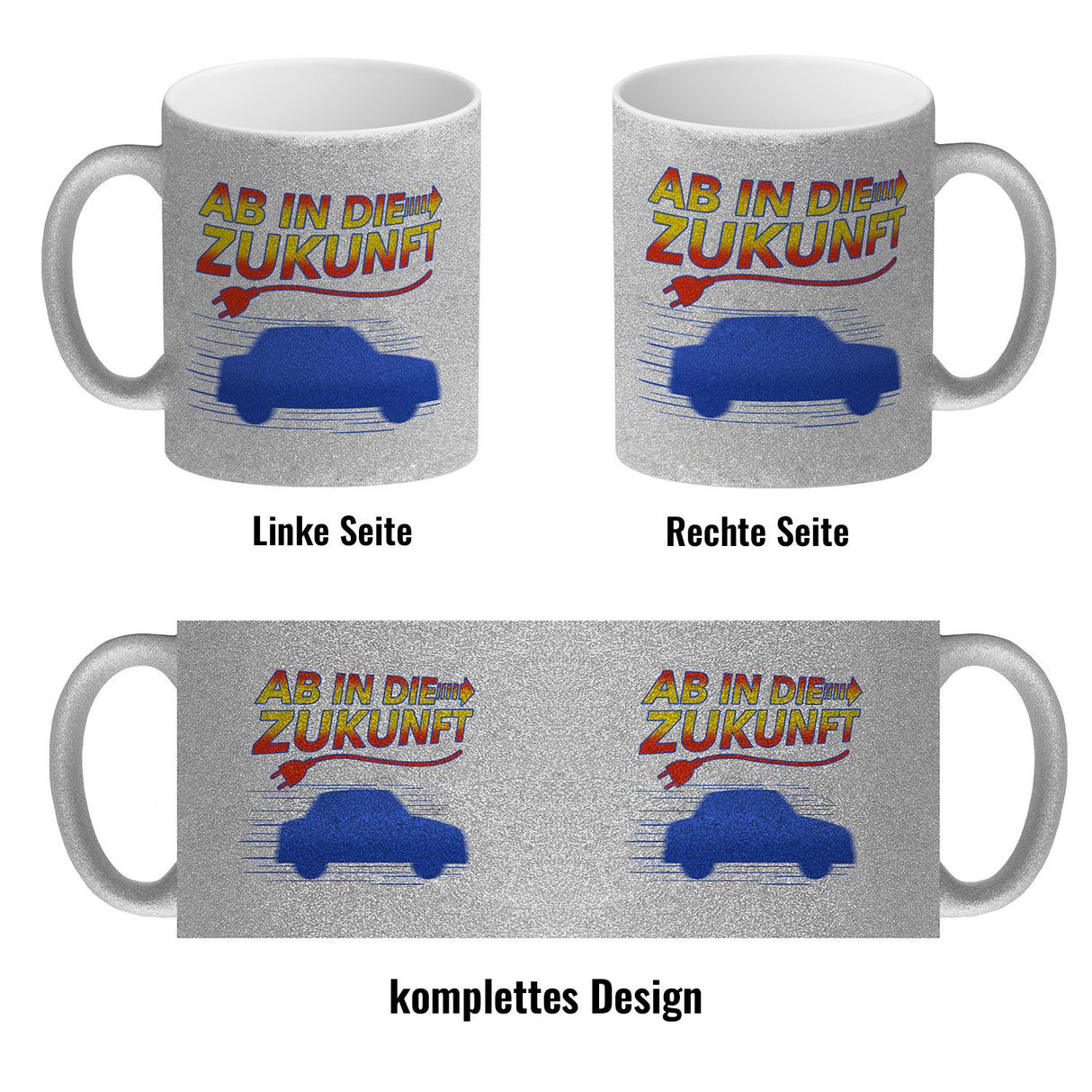 Ab in die Zukunft Elektroauto Kaffeetasse