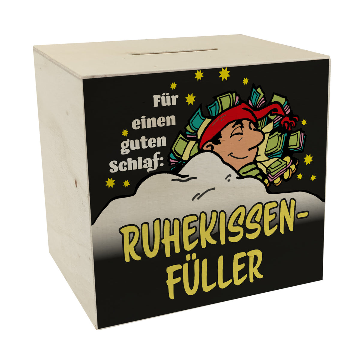 Ruhekissen-Füller Spardose zum Thema Sparen und Schlafen