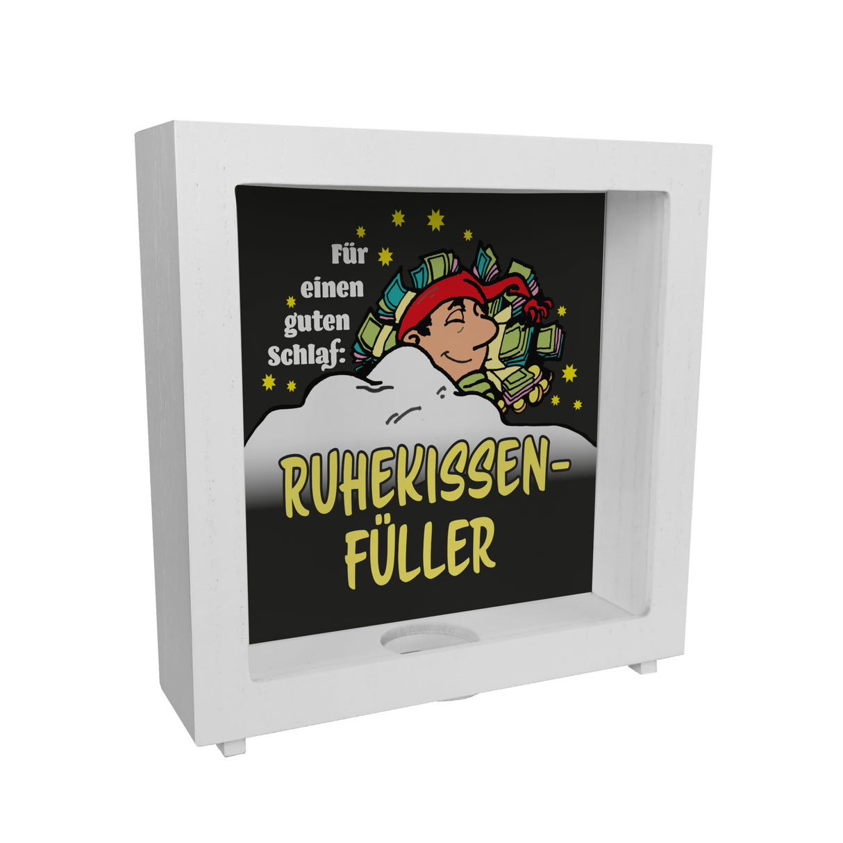 Ruhekissen-Füller Spardose zum Thema Sparen und Schlafen