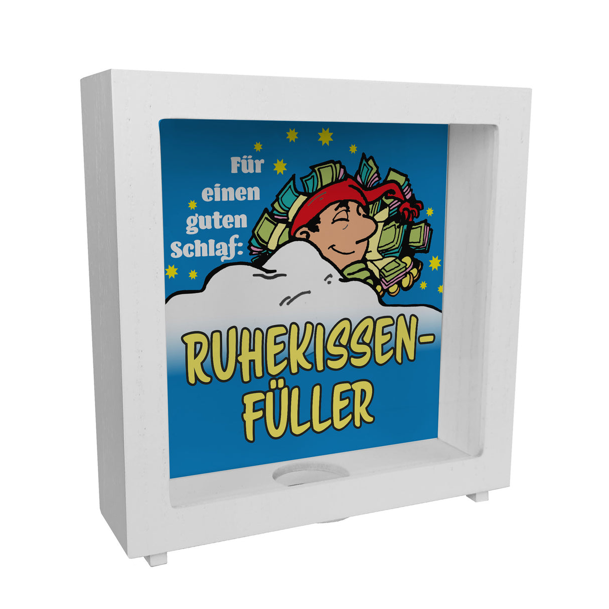 Ruhekissen-Füller Spardose zum Thema Sparen und Schlafen