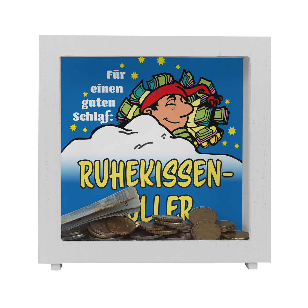 Ruhekissen-Füller Spardose zum Thema Sparen und Schlafen