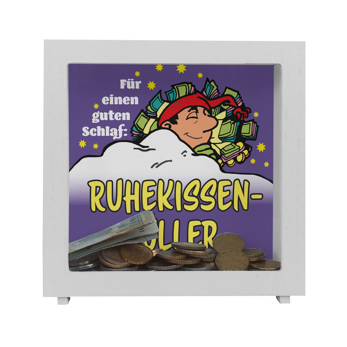 Ruhekissen-Füller Spardose zum Thema Sparen und Schlafen