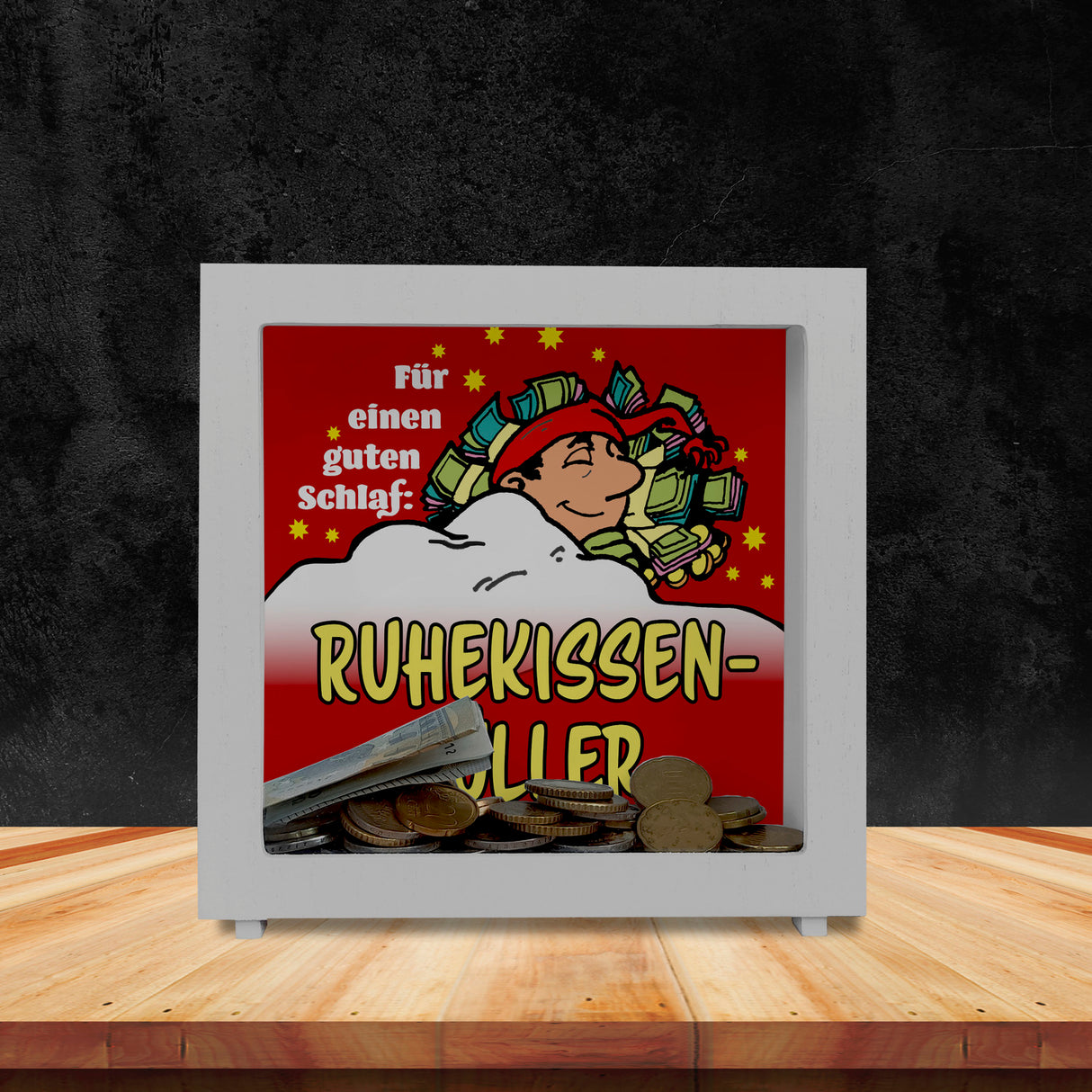Ruhekissen-Füller Spardose zum Thema Sparen und Schlafen