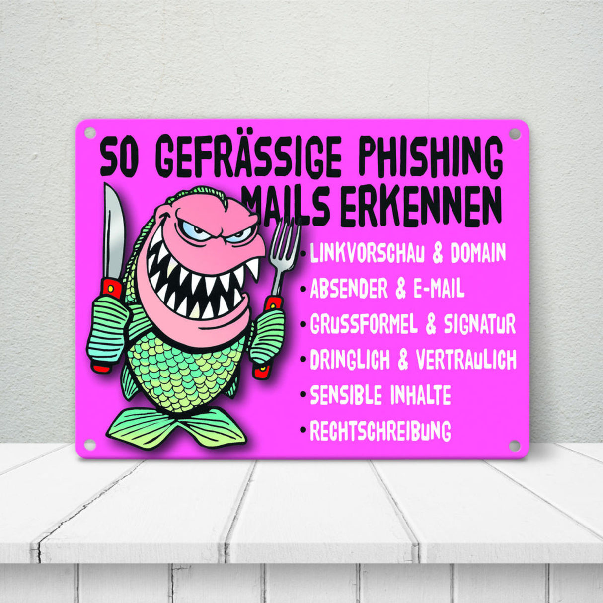 Phishing Mails Metallschild zum Thema Phishing Mails erkennen