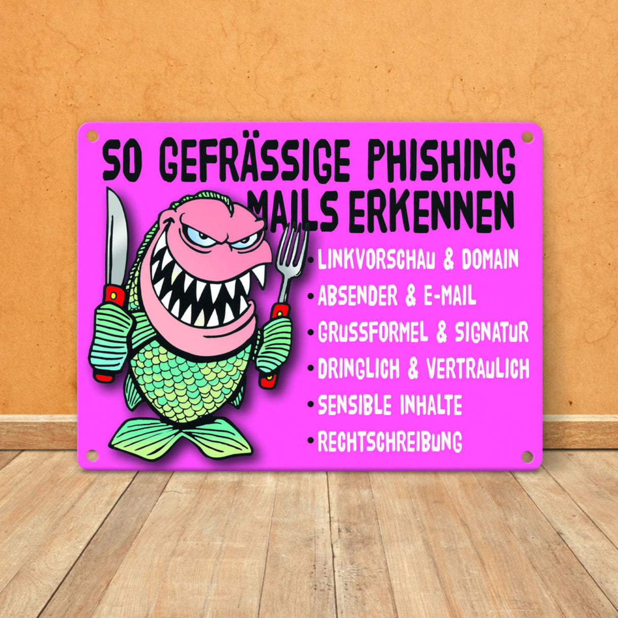 Phishing Mails Metallschild zum Thema Phishing Mails erkennen
