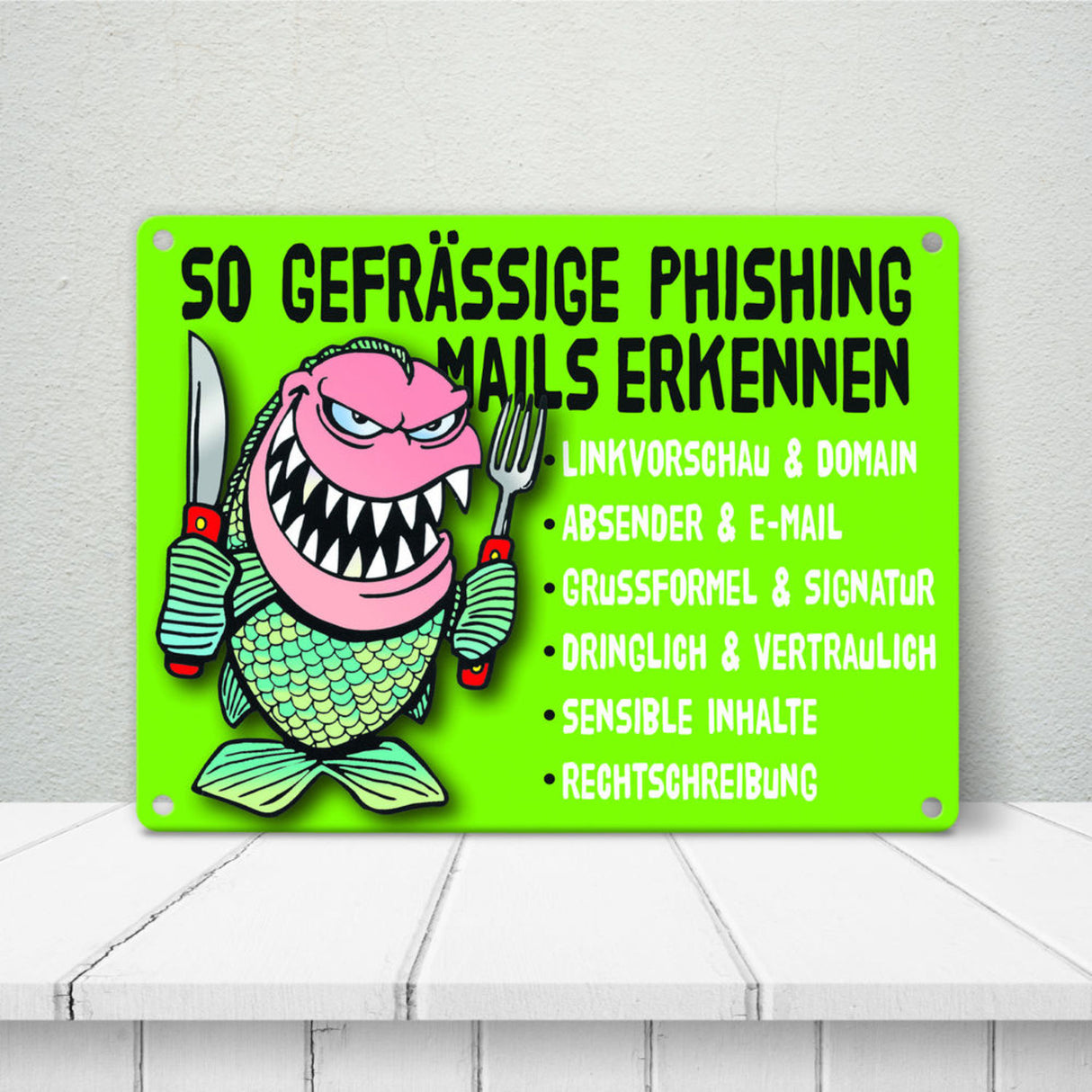 Phishing Mails Metallschild zum Thema Phishing Mails erkennen