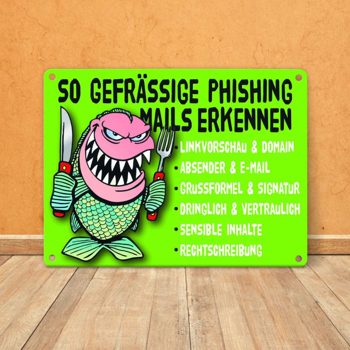 Phishing Mails Metallschild zum Thema Phishing Mails erkennen
