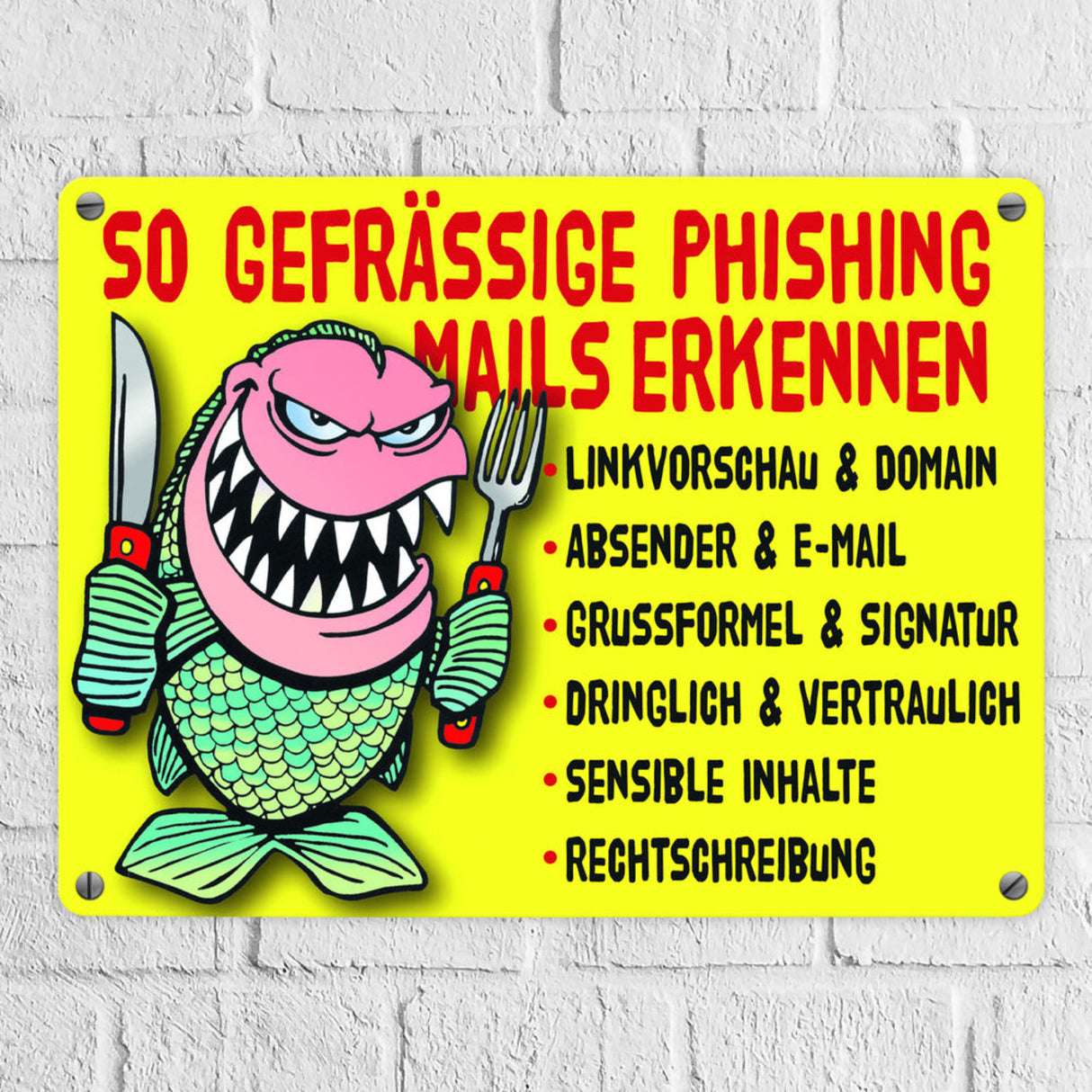 Phishing Mails Metallschild zum Thema Phishing Mails erkennen