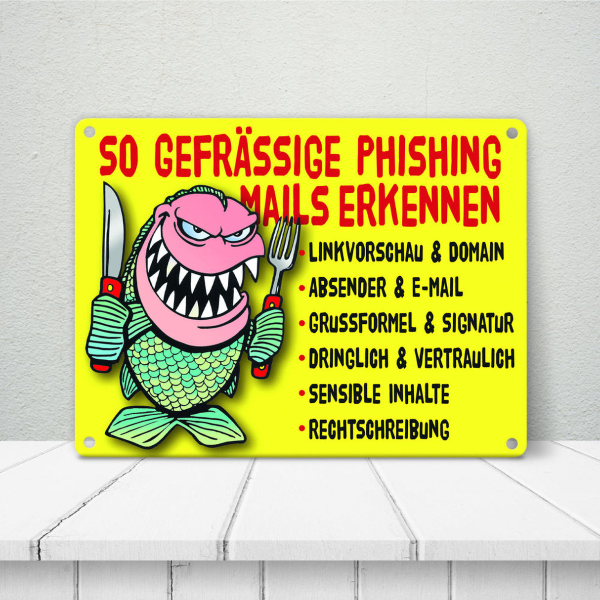 Phishing Mails Metallschild zum Thema Phishing Mails erkennen
