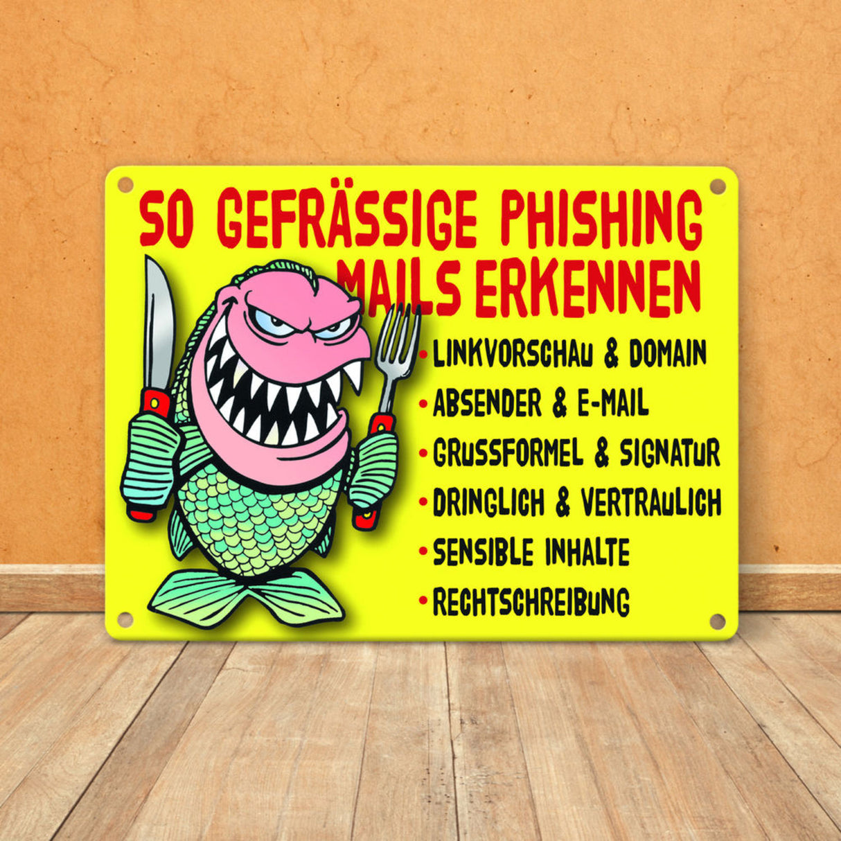 Phishing Mails Metallschild zum Thema Phishing Mails erkennen