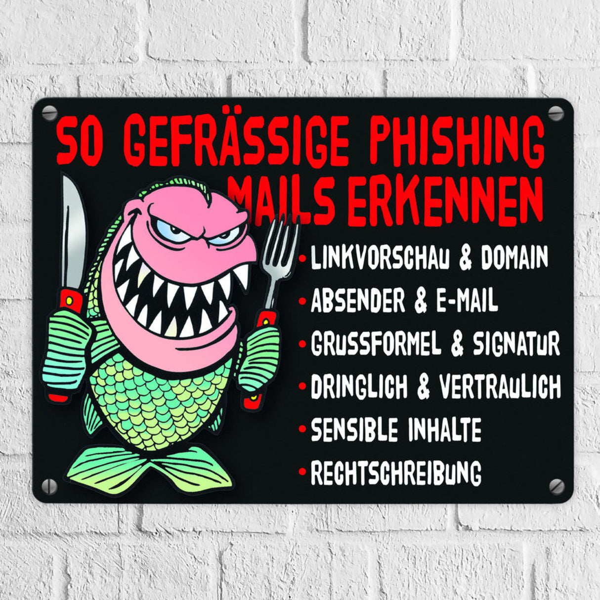 Phishing Mails Metallschild zum Thema Phishing Mails erkennen