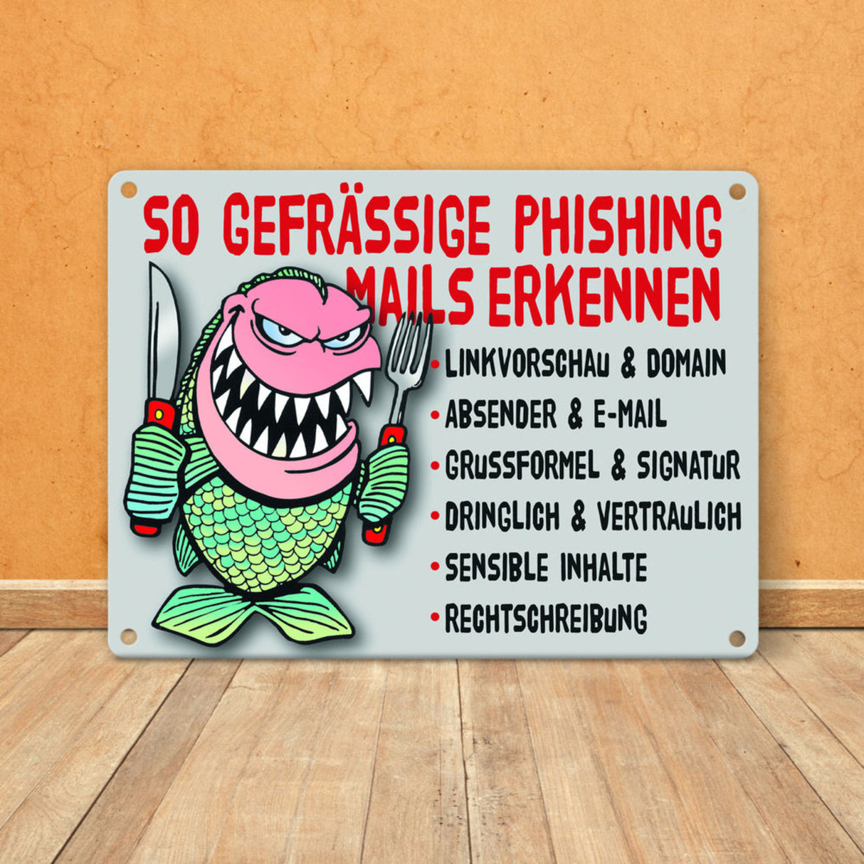 Phishing Mails Metallschild zum Thema Phishing Mails erkennen