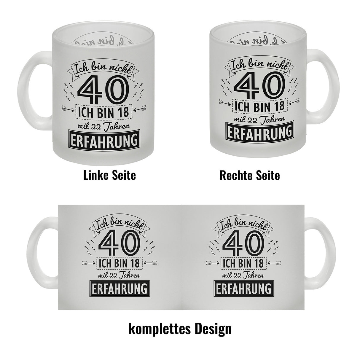 Witziger Kaffeebecher für den 40. Geburtstag mit Motiv: Erfahrung