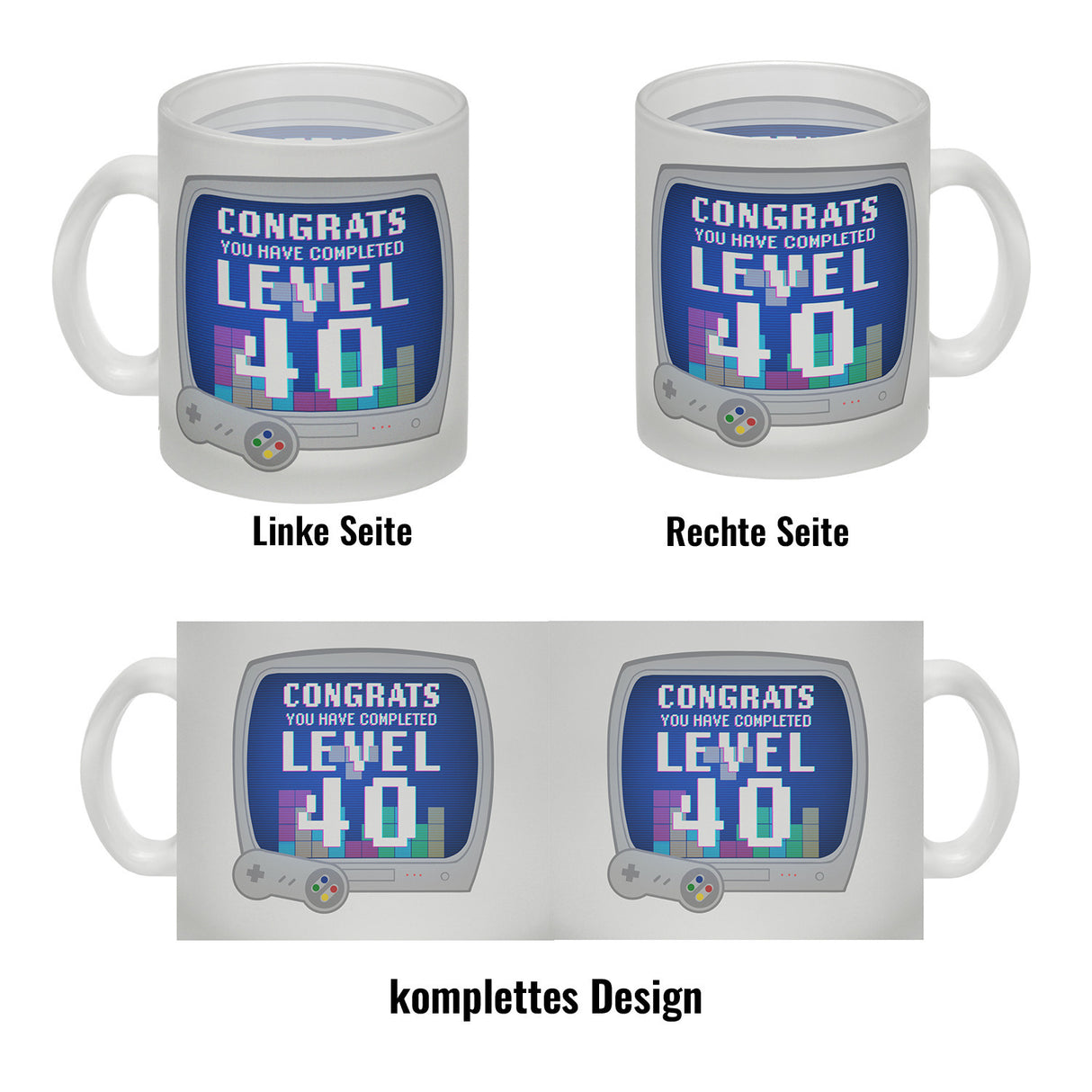 Witziger Kaffeebecher für den 40. Geburtstag mit Motiv: Gamer