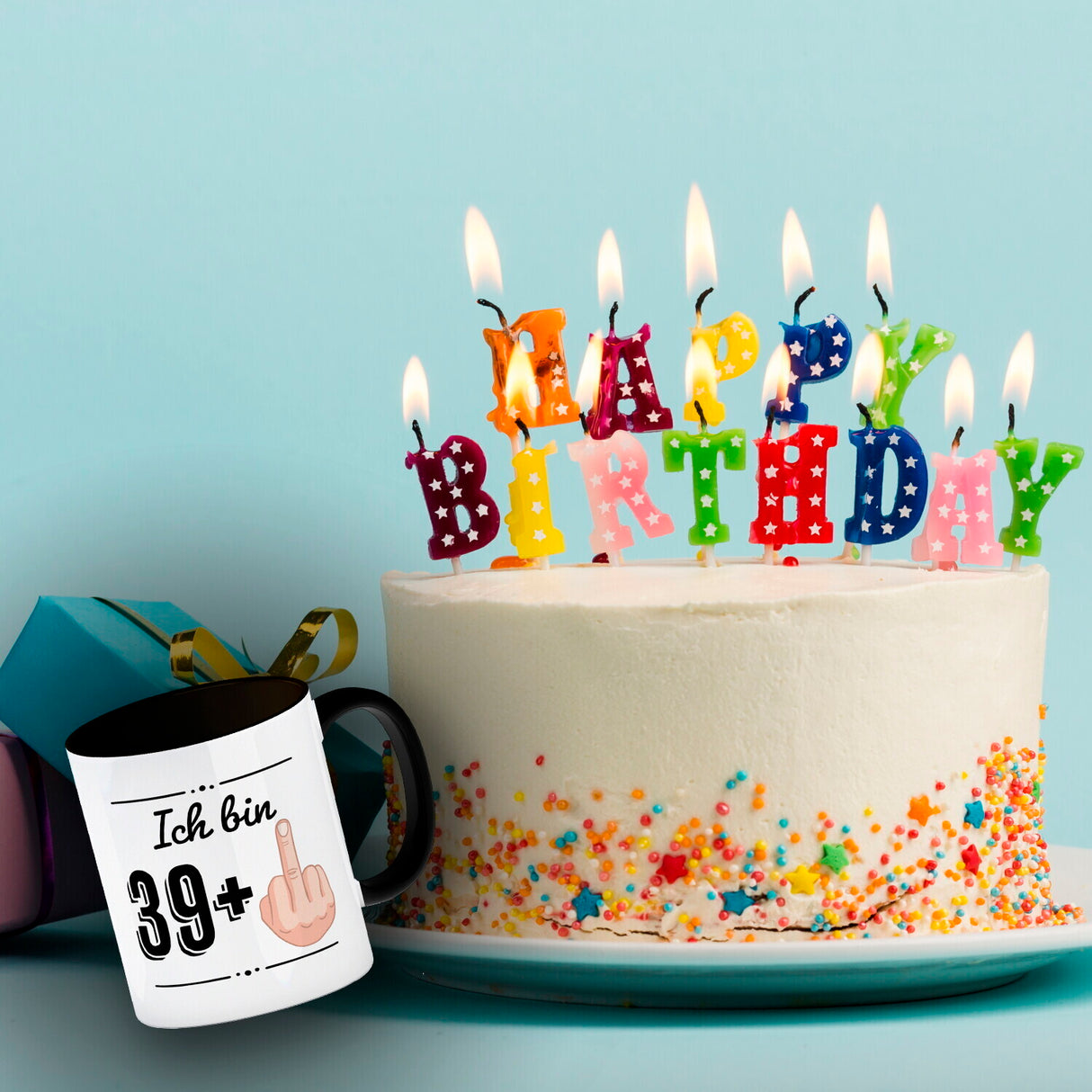 Witziger Kaffeebecher für den 40. Geburtstag mit Motiv: Mittelfinger